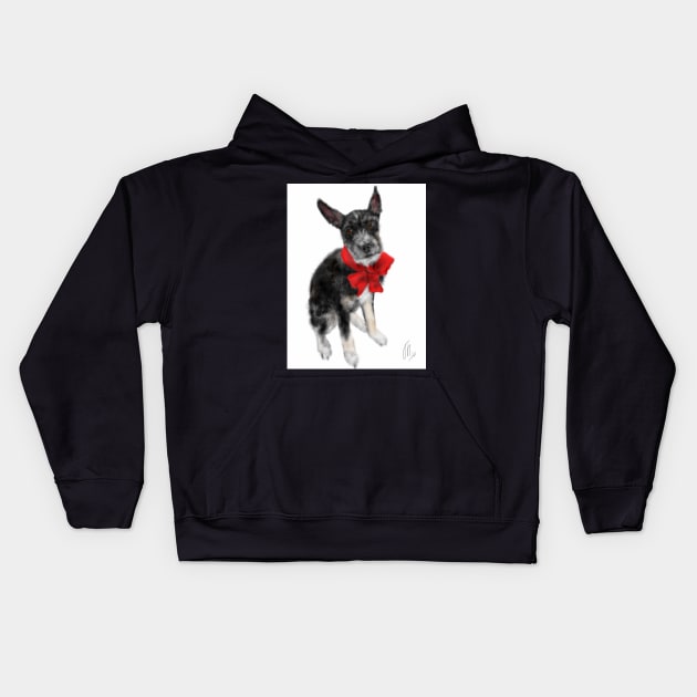 Pooch With a Red Bow Kids Hoodie by LITDigitalArt